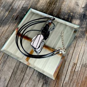 One Dark Night Rose Quartz and Obsidian Crystal Necklace
